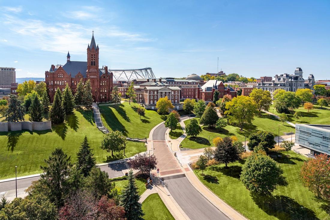 Crouse College and Maxwell Hall on Syracuse University campus in the Summer